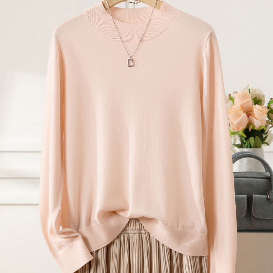 100%精纺美丽诺女款羊毛纯色半高领经典百搭可机洗