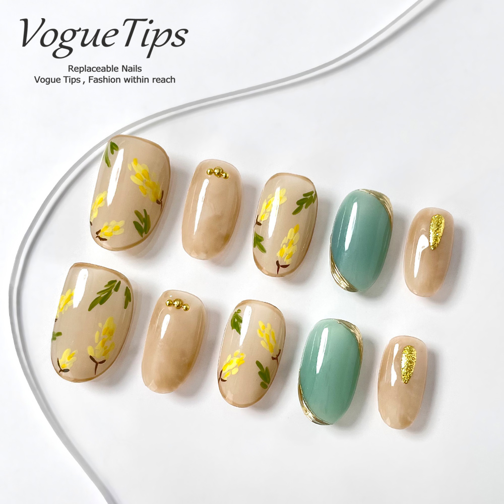 VogueTips 花漾奶杏简约ins风穿戴甲显白手工成品美甲片短圆ZB608