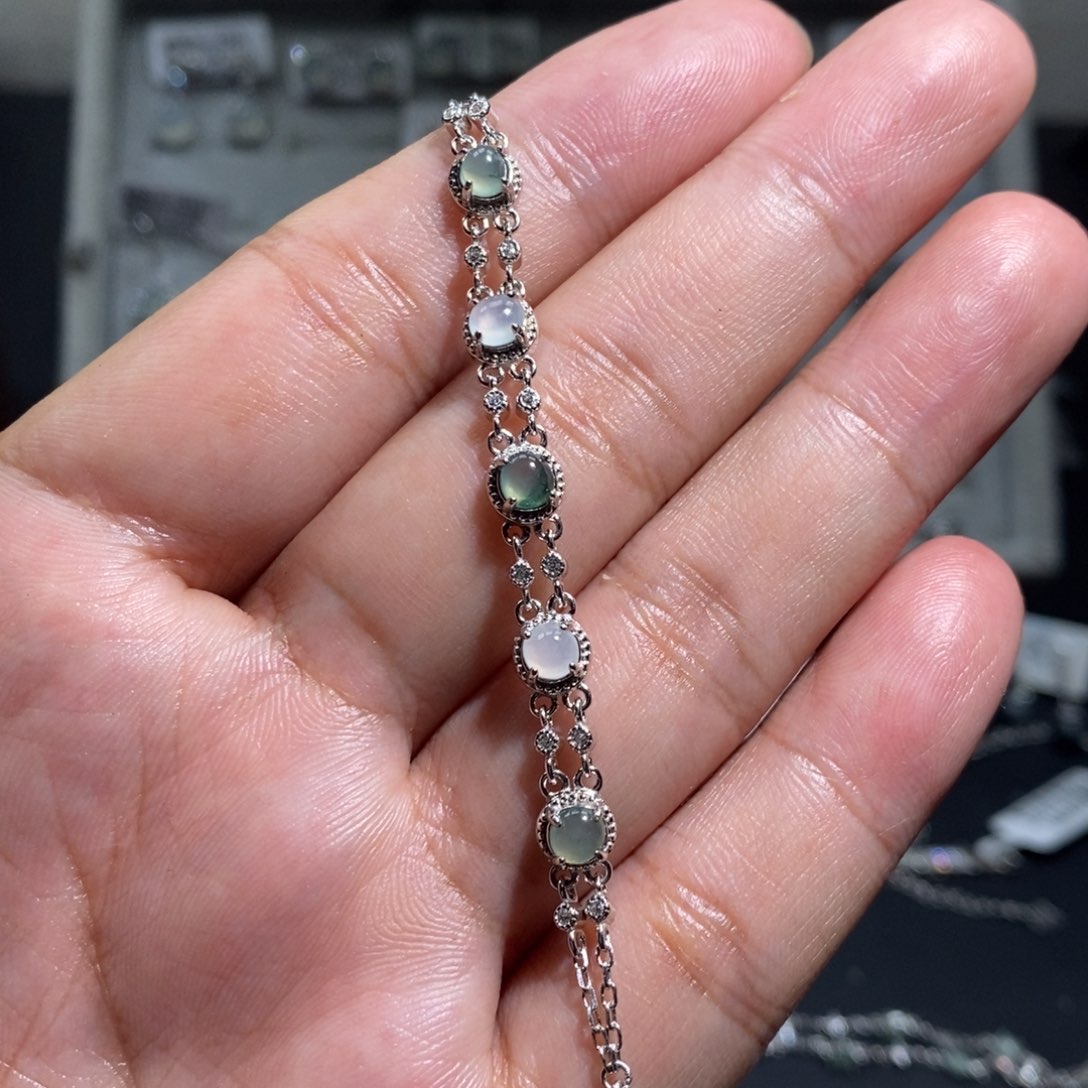 翡翠挂件银S925镶嵌手链