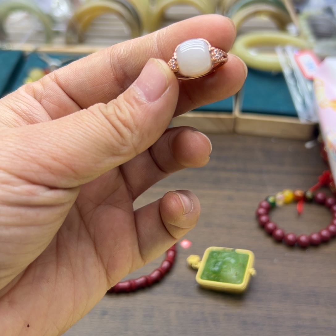 和田玉银S925镶嵌戒指156