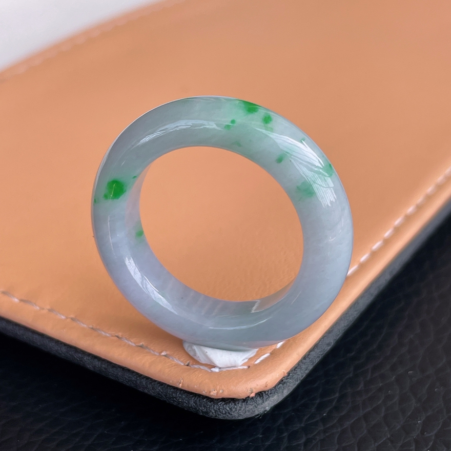 20号圈口天然A货飘阳绿翡翠圆形戒指缅甸老坑紫春带彩玉指环5.49g