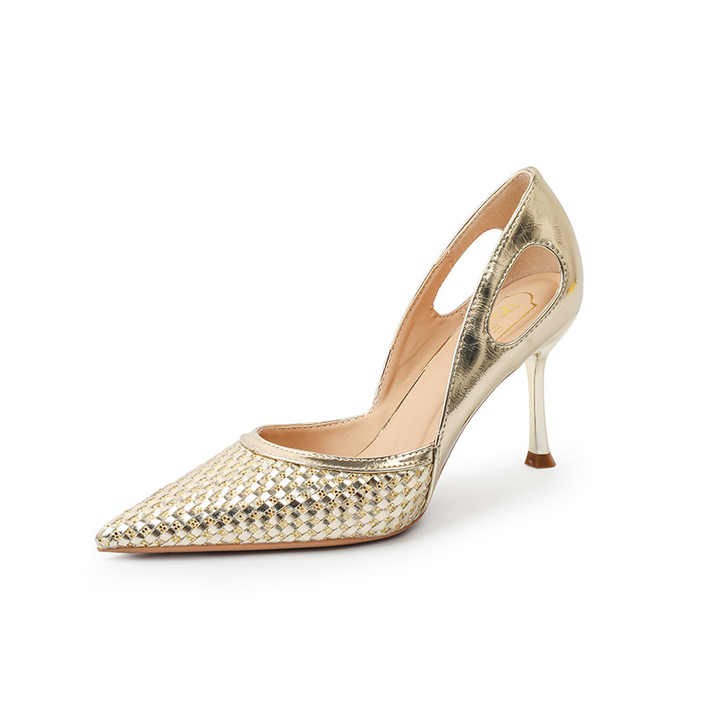 大梦家新款高跟鞋【7.5CM】YD799-8时尚漆皮编织设计爆款轻奢高跟鞋