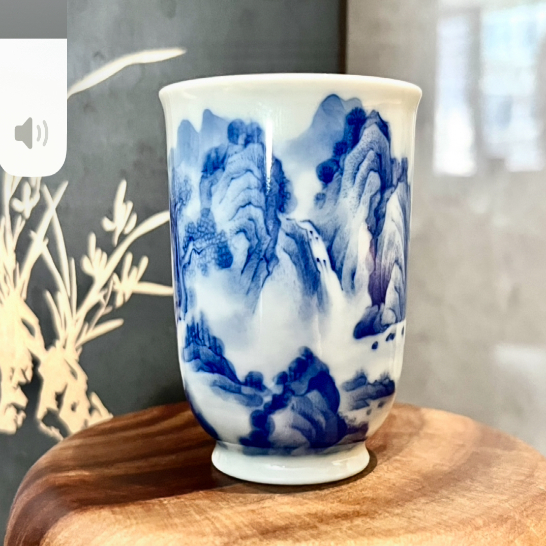 青花山水闻香杯手工手绘，容量60左右