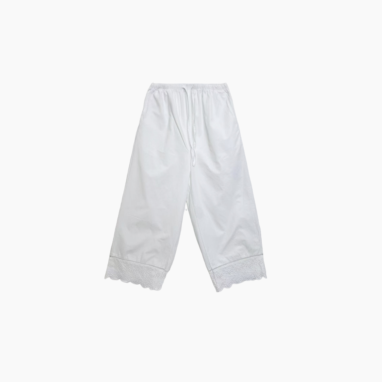 【100亚麻花边裤】2025新款夏季时尚透气宽花边蕾丝设计感长裤