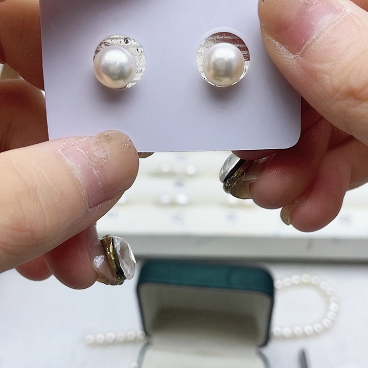 淡水珍珠耳饰银S925镶嵌深***L