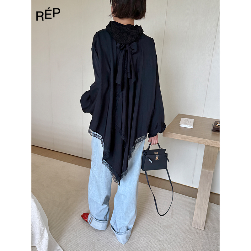 PUSHBUTTON设计师深蓝色蕾丝边上衣25PS早春系列 TheREPUBLIQUE