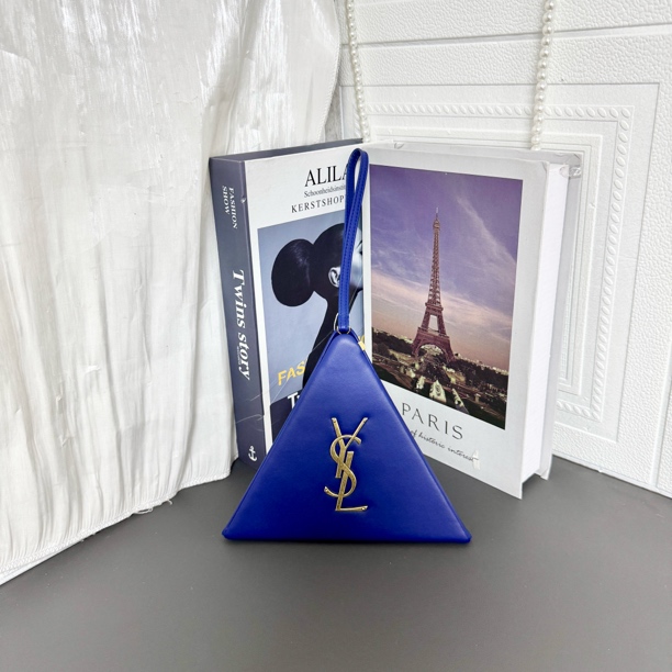95新 YSL/圣罗兰 深蓝色金字塔零钱包