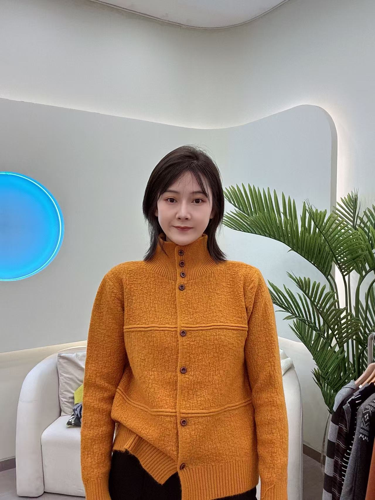 韩系设计感排扣立领翻领加厚针织开衫冬季宽松显瘦百搭毛衣6211