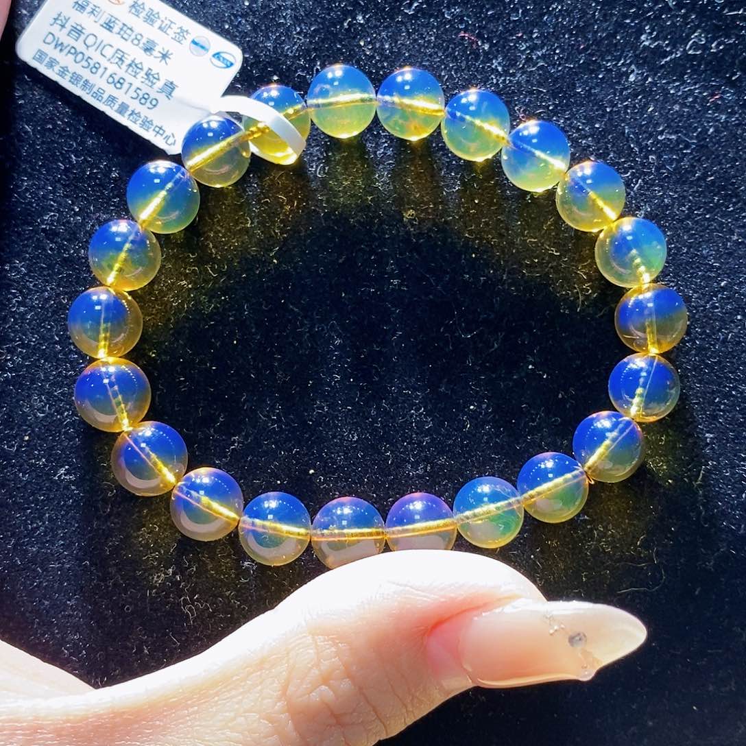 蓝珀裸石未镶嵌手串8m➕福利