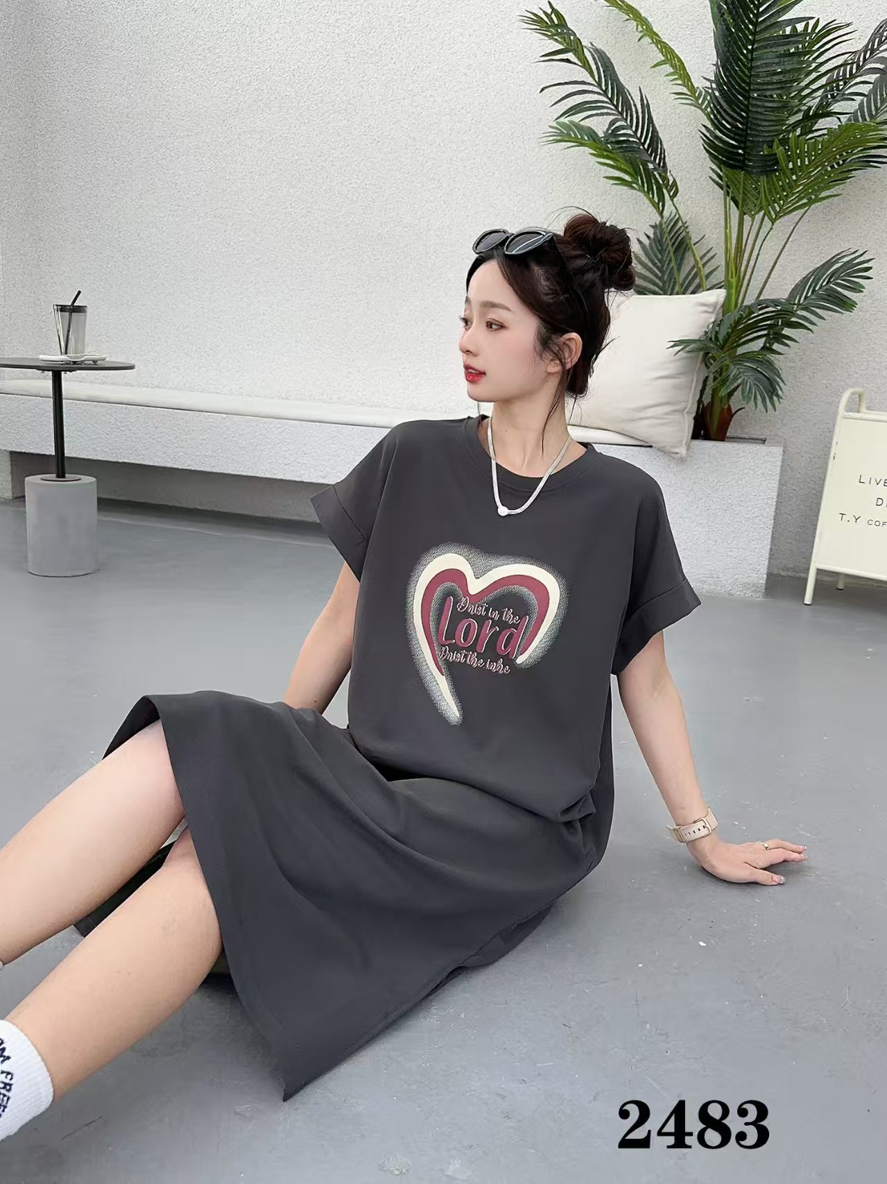 2483/2482 夏季短袖套头A字裙常规连衣裙印花百搭 F309