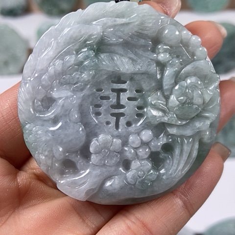 翡翠颈饰未镶嵌山水花开富贵双喜临门两面工福利