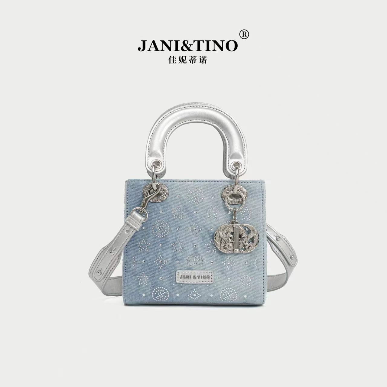 JANITINO/佳妮蒂诺姗姗家当季新款迷你戴妃包单肩包2834银钻