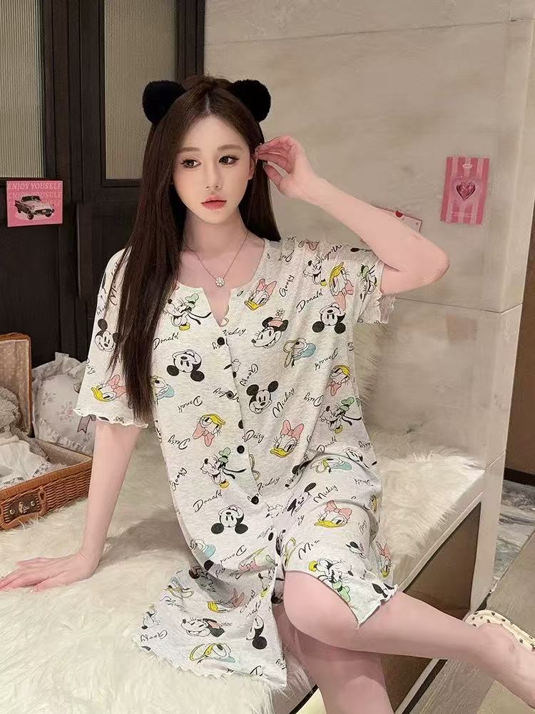 2025新款夏季高端睡衣睡裙可爱图案休闲宽松单件套套装可外穿女