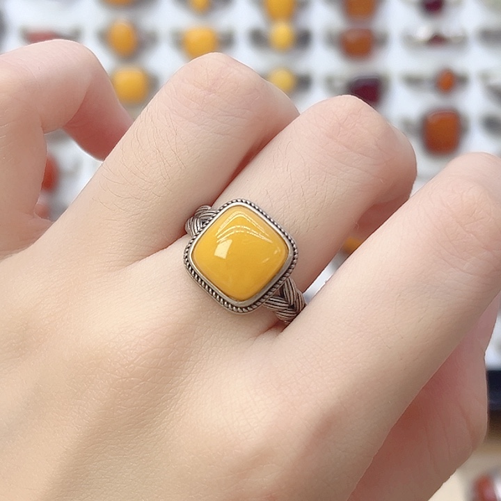 蜜蜡银S925镶嵌戒指