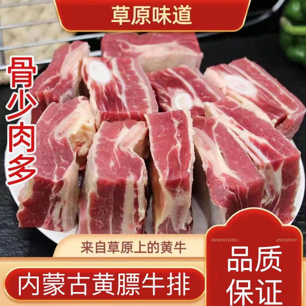 【黄膘牛排块】内蒙古原切新鲜牛排肋骨草原散养牛肋排牛排骨批发