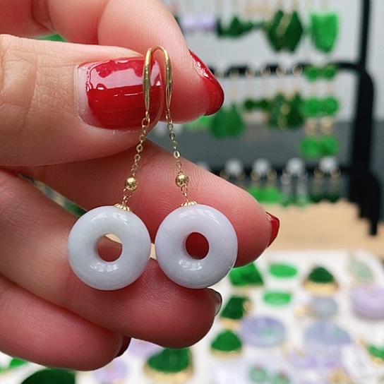 翡翠耳饰18K金镶嵌耳饰