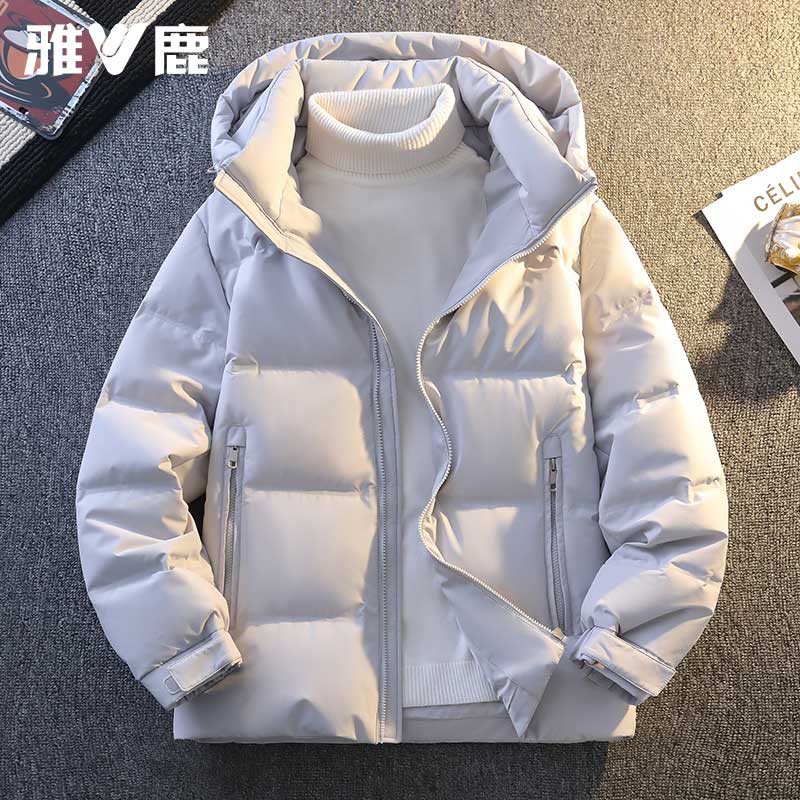 雅鹿男装2025冬男加厚保暖连帽羽绒服百搭休闲短款棉服外套