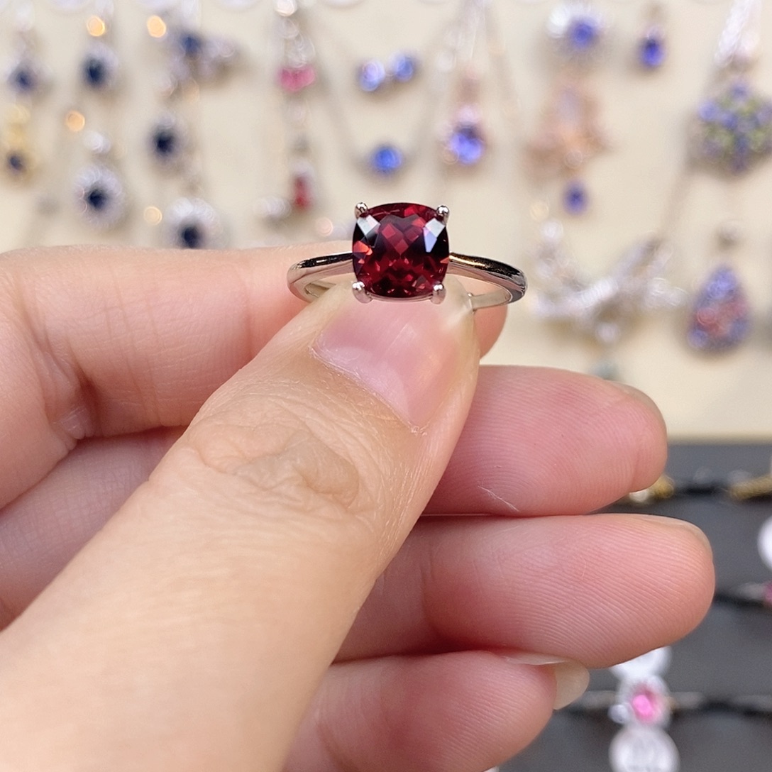 石榴石戒指银S925镶嵌