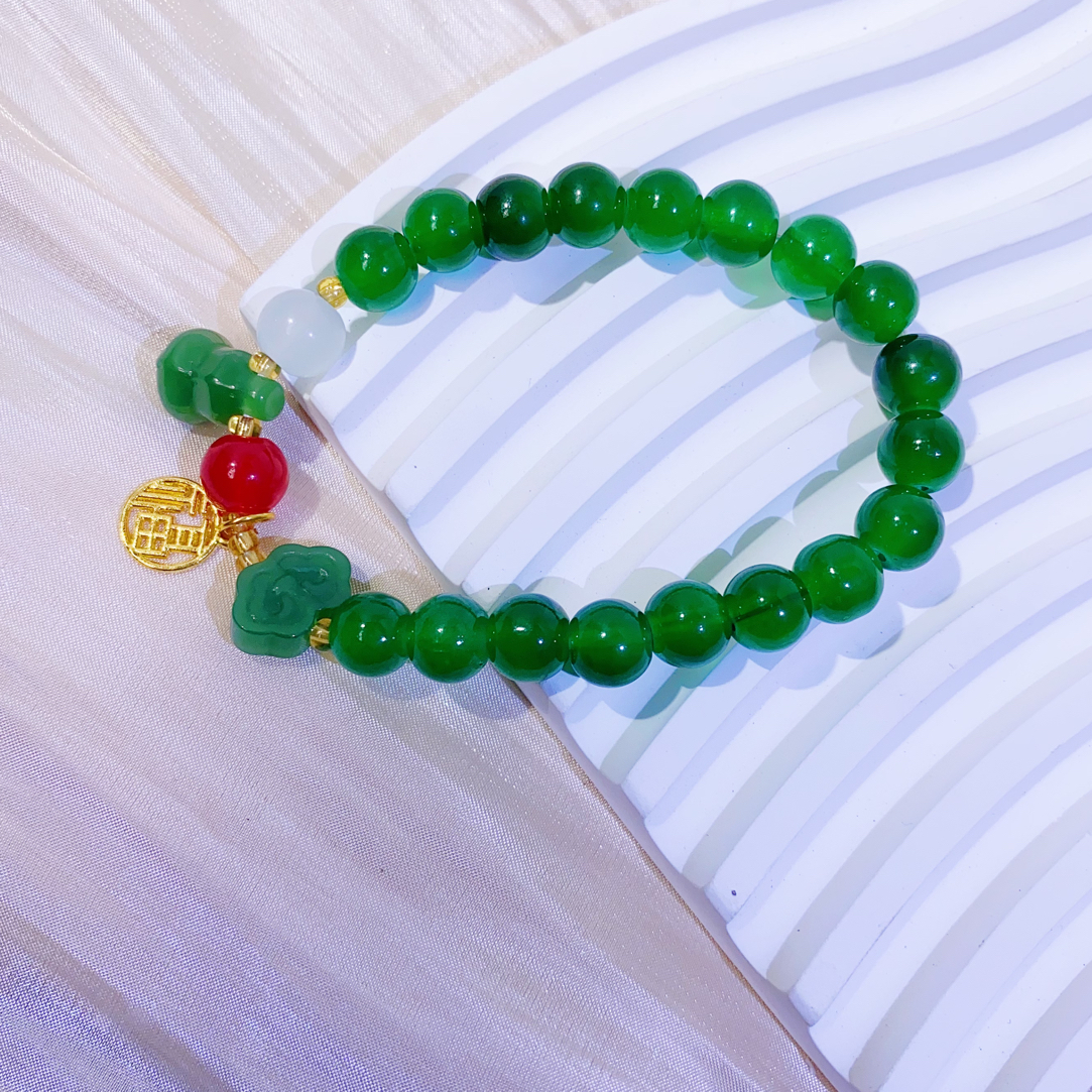 铜合金合成锆石手链 菠菜绿葫芦手链A028