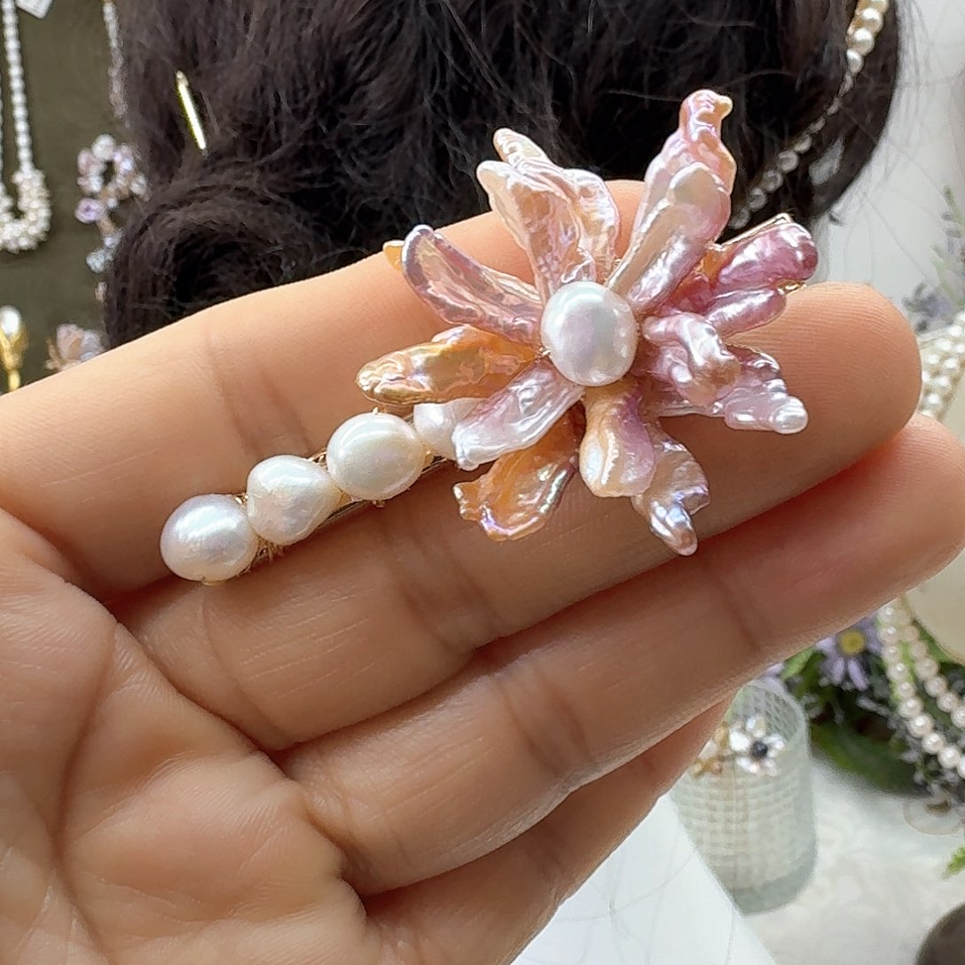 银S925镶嵌淡水珍珠发饰?****贝