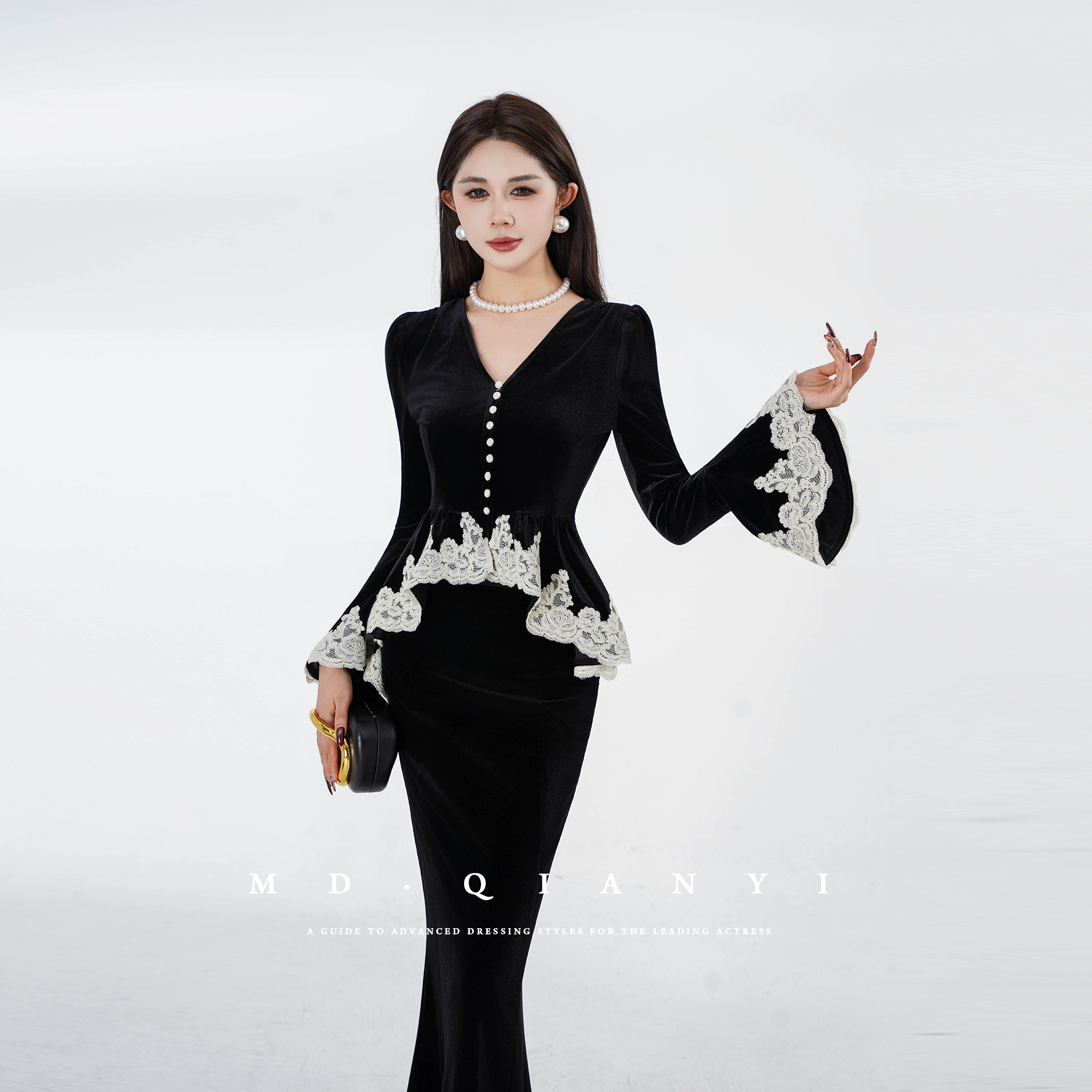 MD定制·杨千亿【秋水煮茶】2025冬季时尚设计感显瘦设计感连衣裙