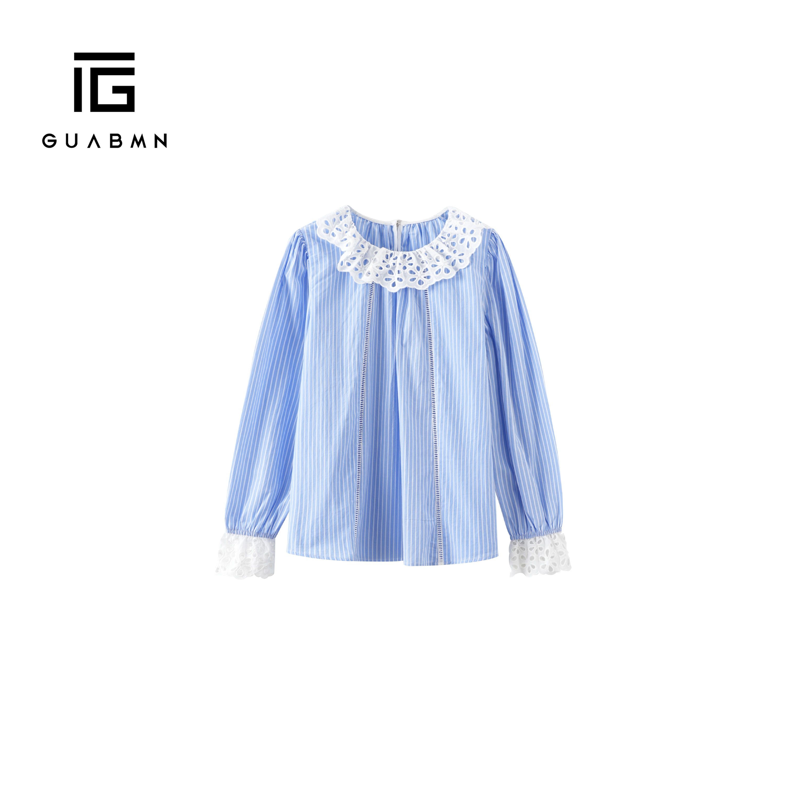 GUABMN2026春季新款翻领绣花刺绣镂空拼接宽松显瘦气质衬衫266