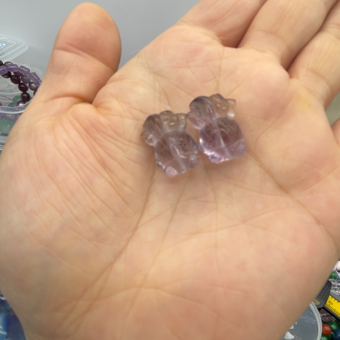 玛瑙/玉髓珠宝半成品未镶嵌紫水晶金鱼一对