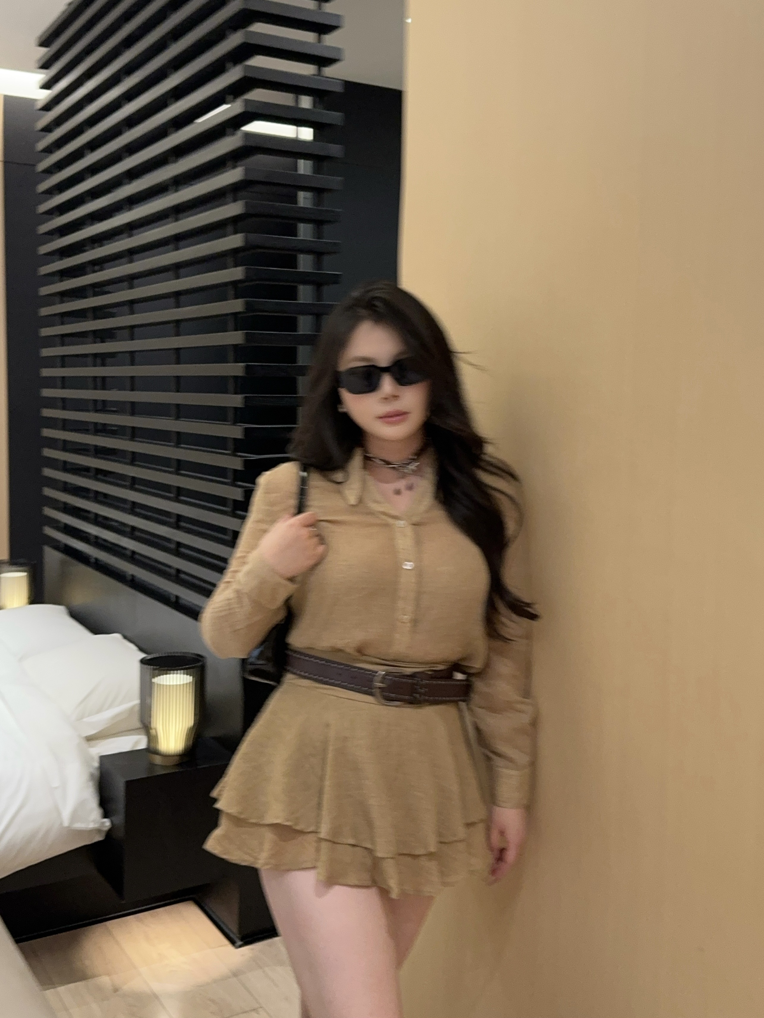 【大小姐】秋季高腰韩版衬衫百褶裙时尚套装小众修身短裙俩件套