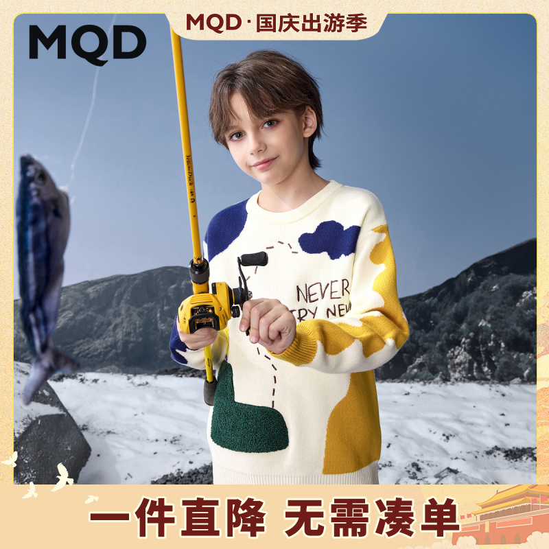 MQD男童25冬新款户外风涂鸦卡通撞色保暖套头针织衫毛衣9654W0707