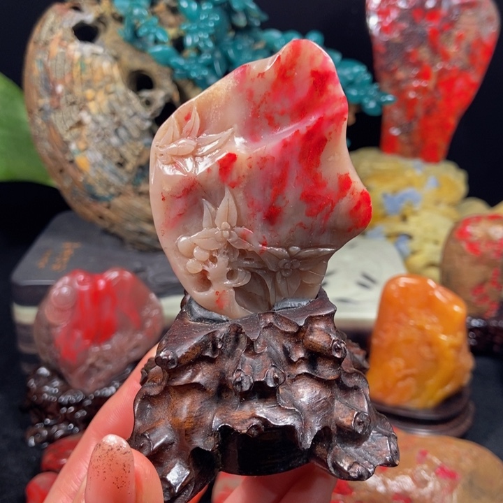 昌化鸡血石花开福贵小摆件