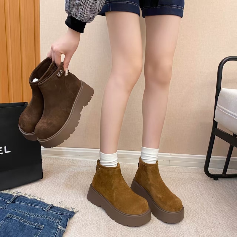 牛皮加绒勃肯鞋马丁靴女秋冬时尚穿搭增高厚底复古女款鞋3305