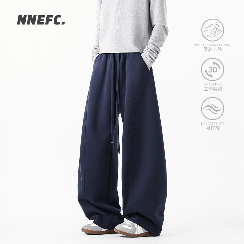NNEFC美式高级弯刀休闲裤子秋冬男女宽松阔腿加绒加厚运动休闲裤