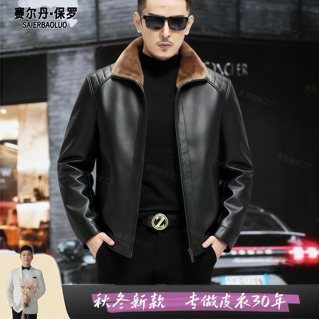 【安总专属】赛尔丹保罗新款加绒加厚冬款翻领皮衣A030