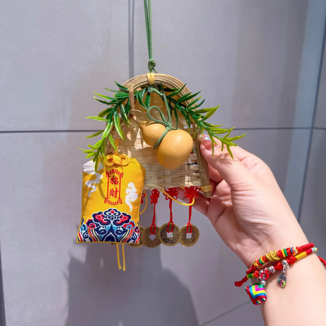 葫芦招财簸箕挂饰铜板家居入户玄关扫帚挂件装饰祝福车挂装饰H028