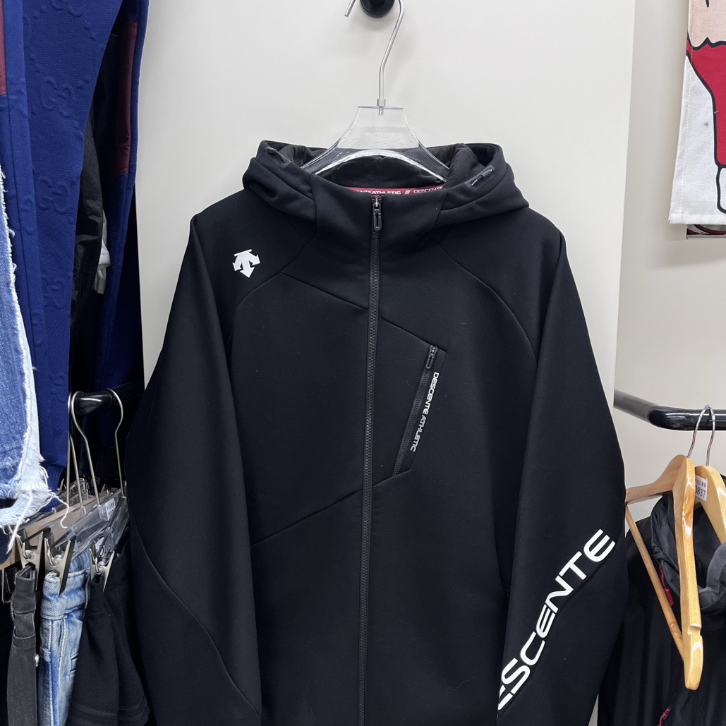 99新 DESCENTE/迪桑特 黑色抓绒外套加绒3XL码胸围67衣长73