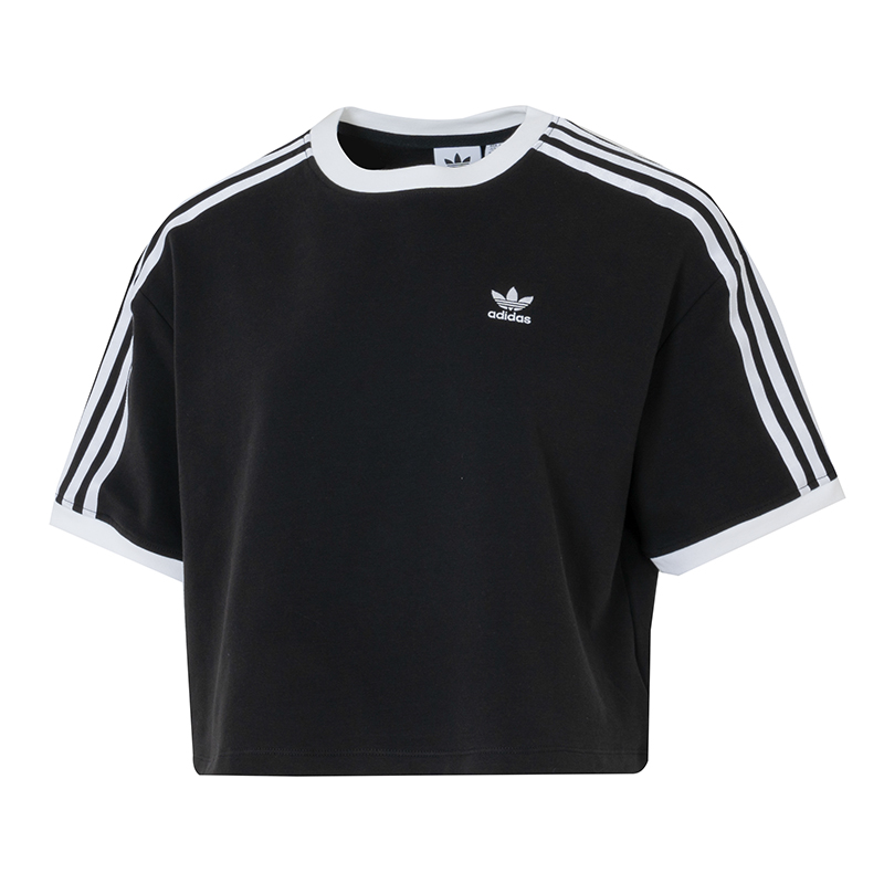 阿迪达斯三叶草短袖女2025夏季新款透气短款三条纹运动T恤JC8149