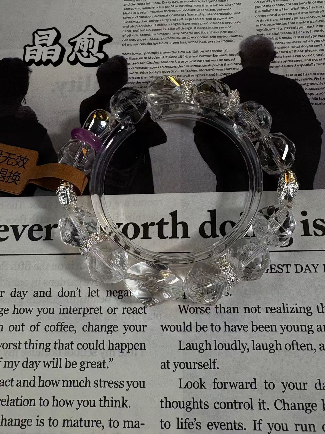 天然透晶串珠 闪钻银饰隔珠紫饰首饰38