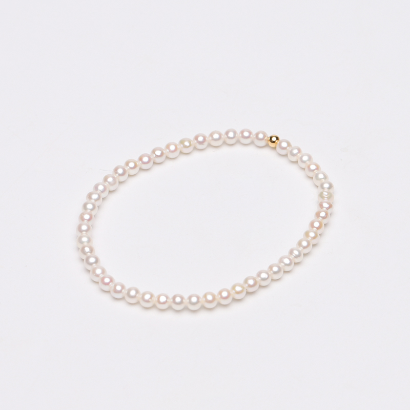 [淡水小彩凛]3-4mm极强光天然淡水珍珠手链18k金豆豆百搭款