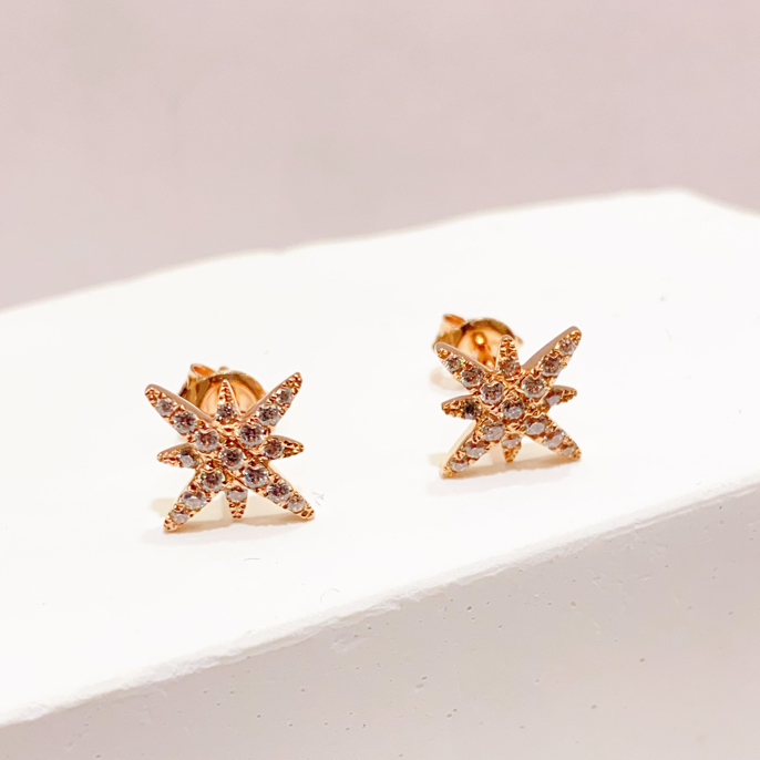 合成锆石18K小众设计八芒星耳钉1.35克