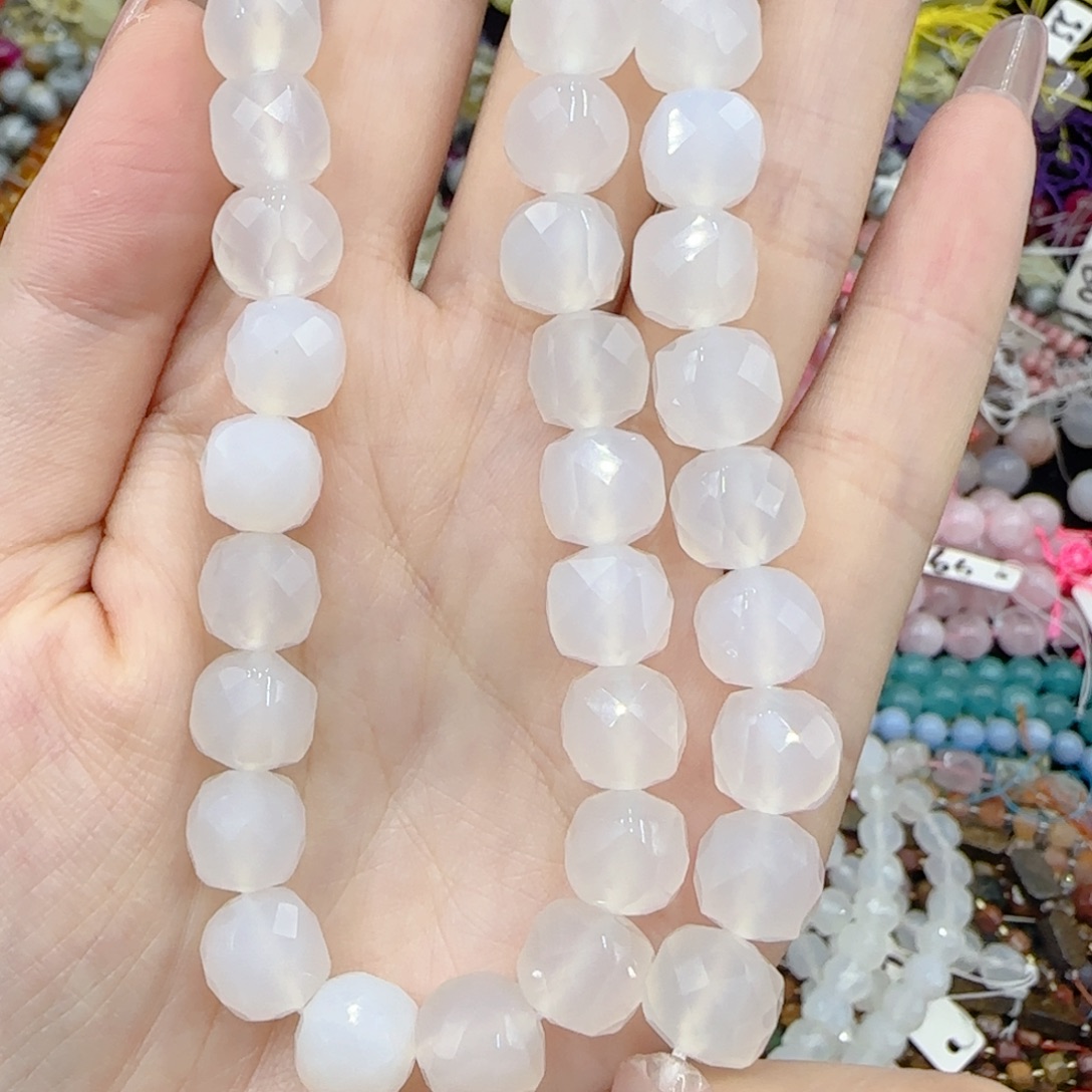 玛瑙/玉髓未镶嵌珠宝半成品一级白玛瑙切面方糖一条9-10
