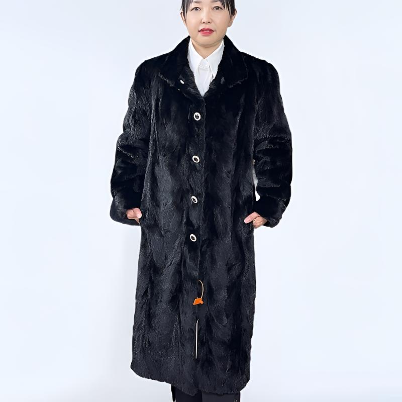 雅婷俪迩秋冬海宁长款女时尚设计师拼貂修身显瘦百搭女士水貂大衣