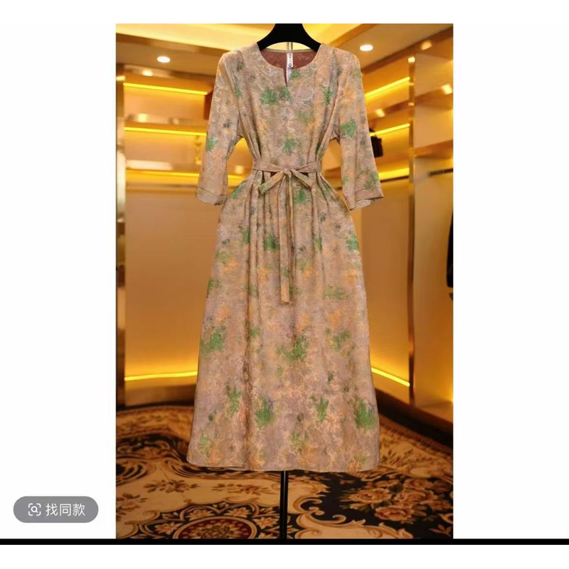 898【绿意绵绵】高端订制连衣裙 休闲女士夏季复古宽松
