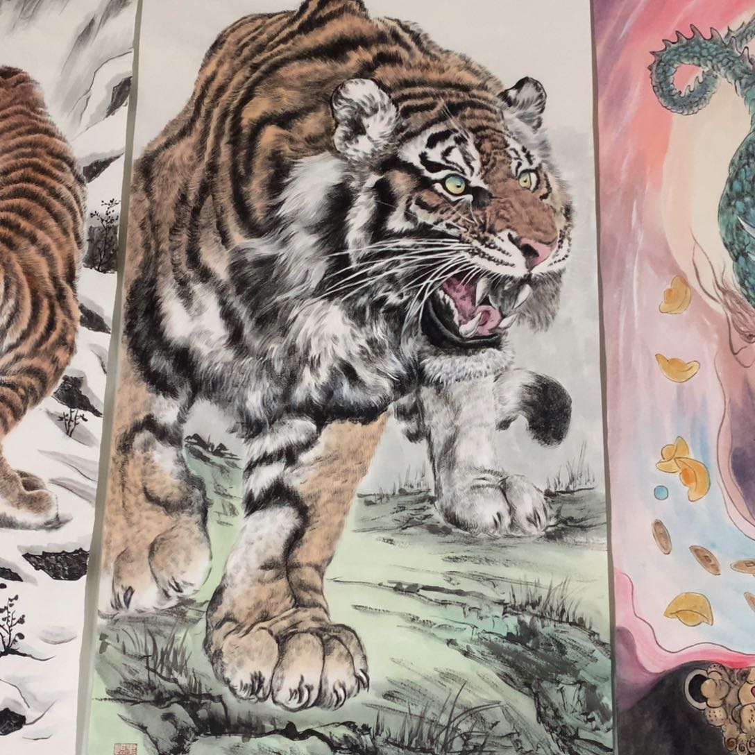 国画笨*孩四尺手绘老虎