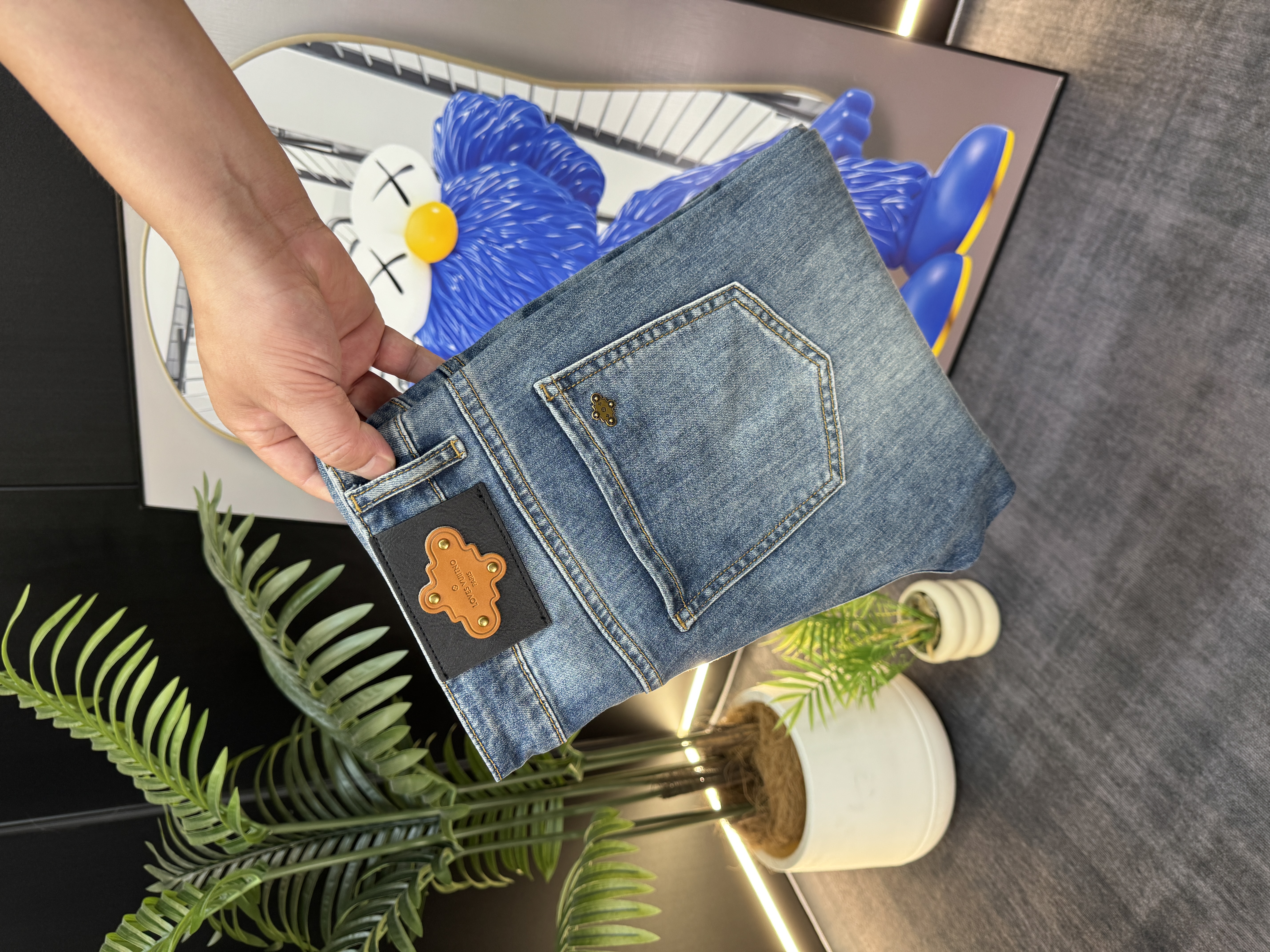 【TT专属】夏季薄款高端男款牛仔裤古巴蓝轻奢弹力修身直筒男牛仔裤