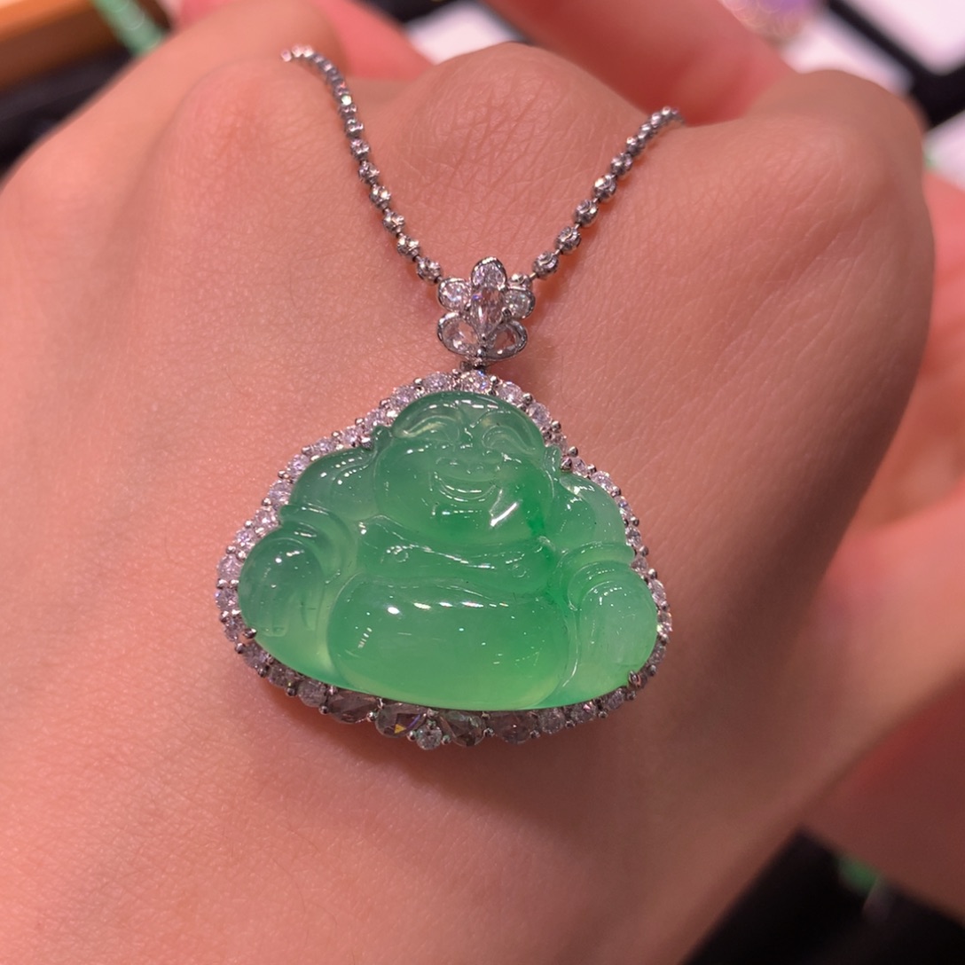 吊坠(不含链)18K金镶嵌翡翠