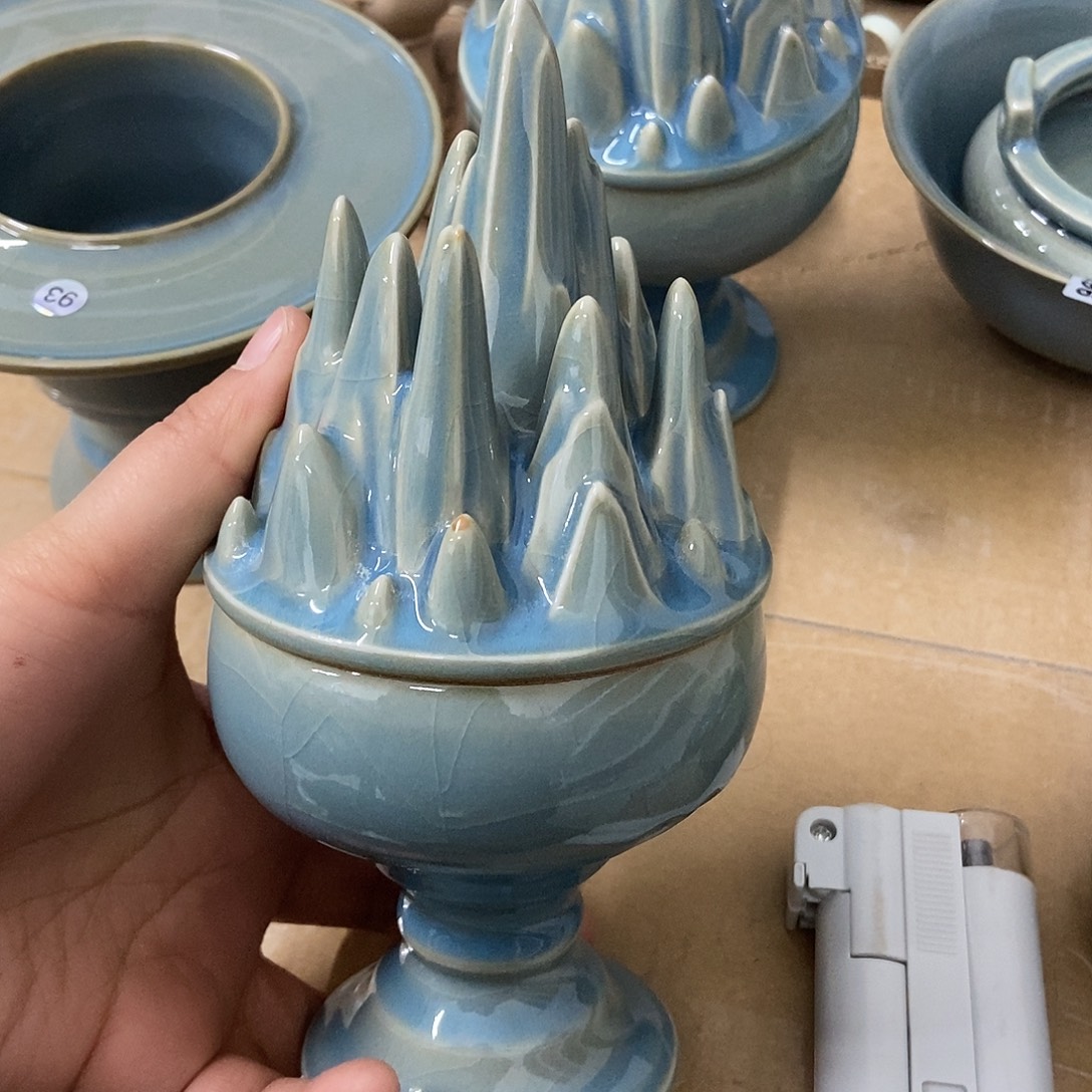 波***啊博山炉原矿天蓝釉
