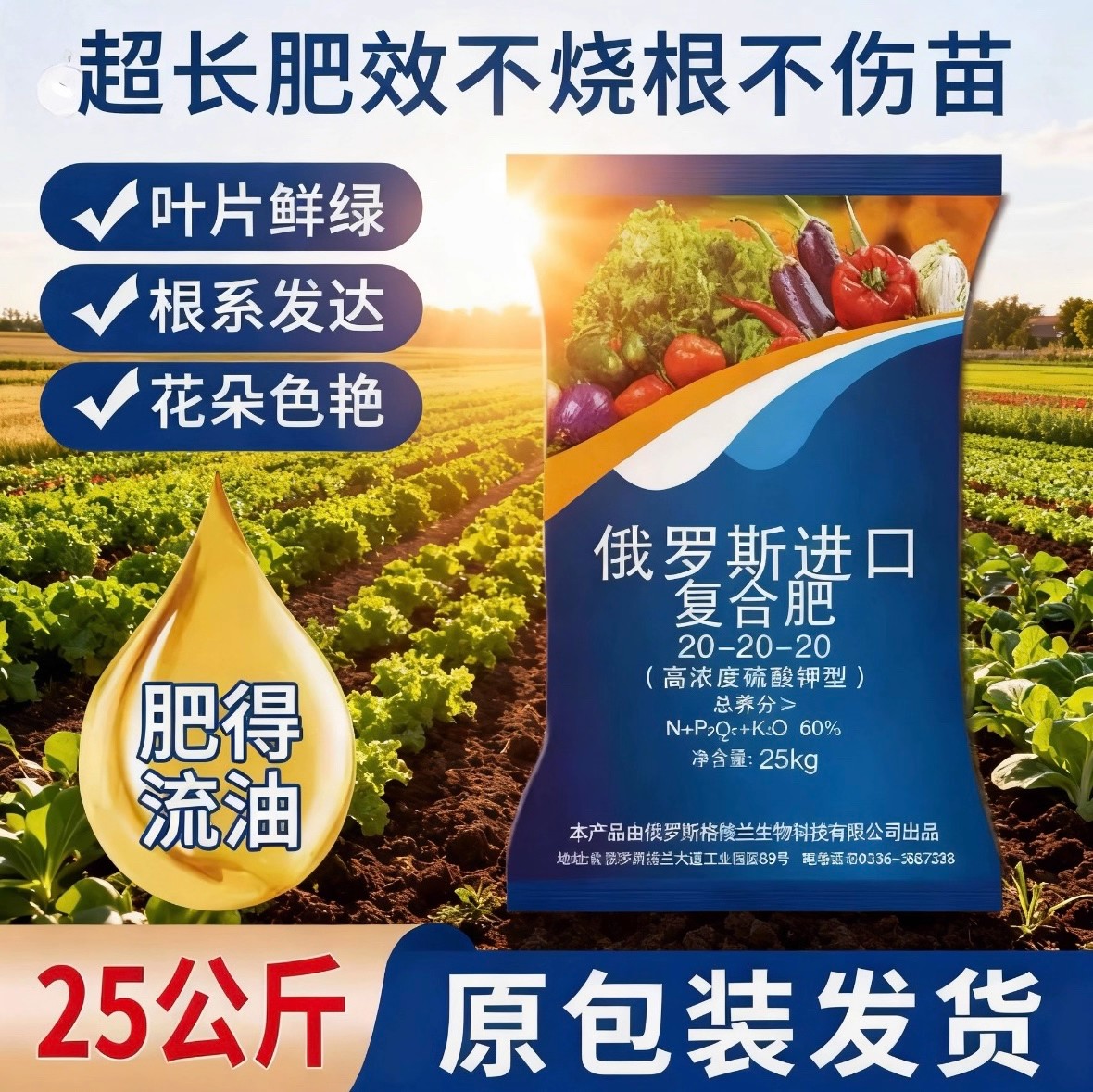 正品俄罗斯强效20-20-20高效速溶用于小麦玉米蔬菜农作物白菜肥料