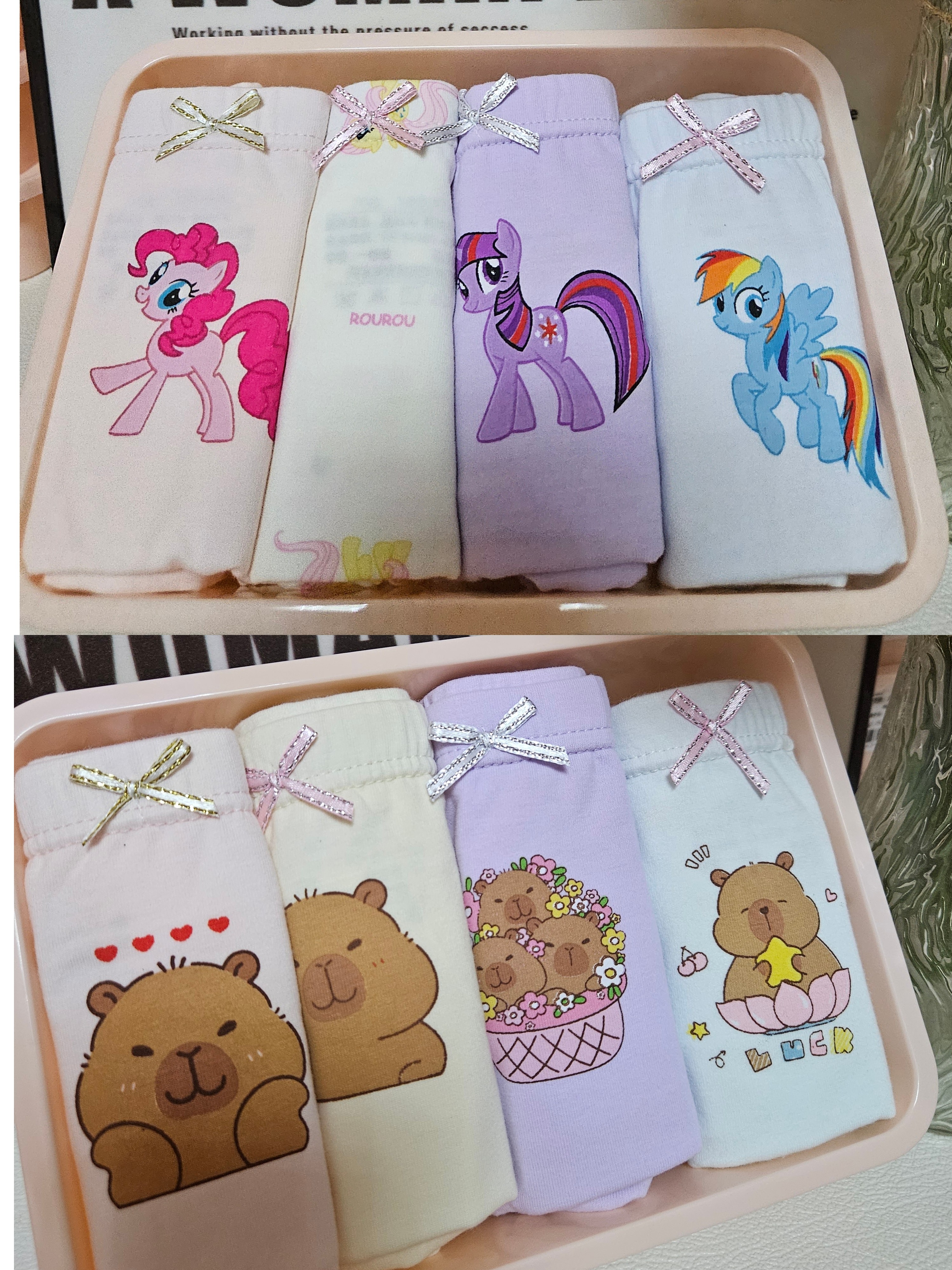 小马宝莉卡皮巴拉女童平角裤长绒棉儿童透气a类宝宝内裤四角底裤