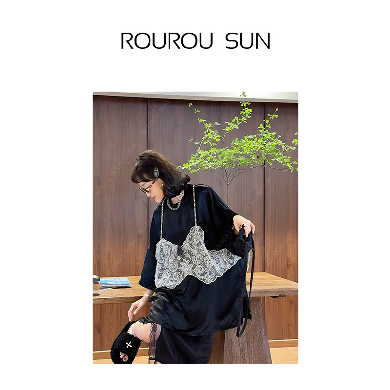 27231法式圆领薄短袖女T恤宽松显瘦假两件上衣