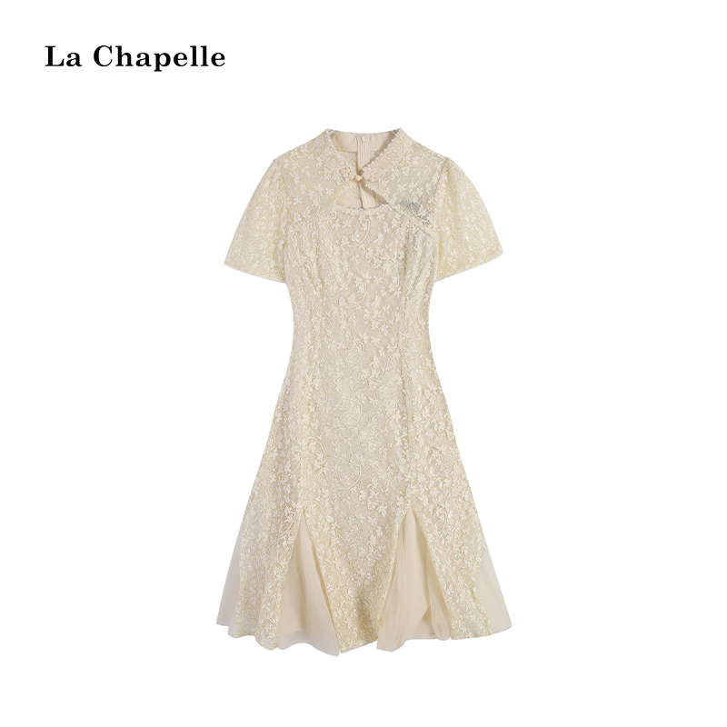 拉夏贝尔Homme/【白玉兰山】蕾丝刺绣改良新中式旗袍LA5ZL104685